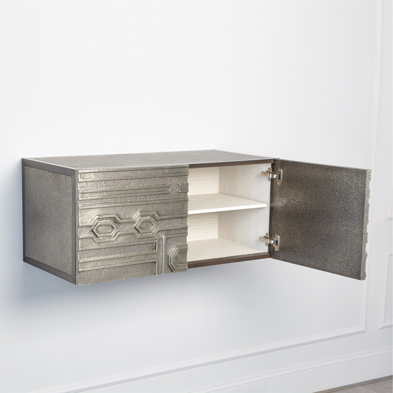 Silver Geometric Relief Floating Cabinet with Adjustable Shelving