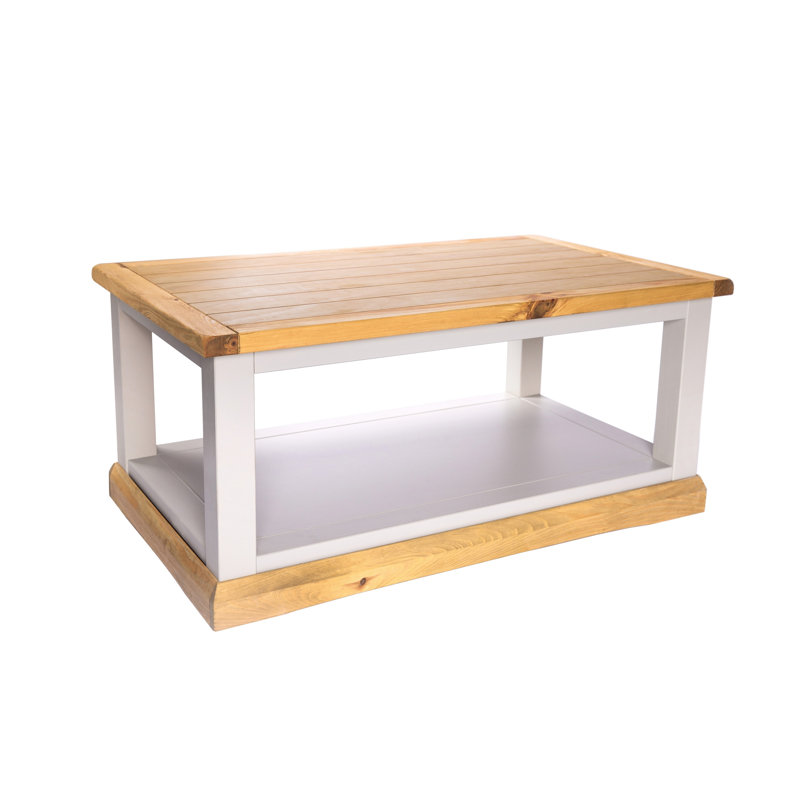 Harrell Frame Coffee Table with Storage, Off-White/Oak 