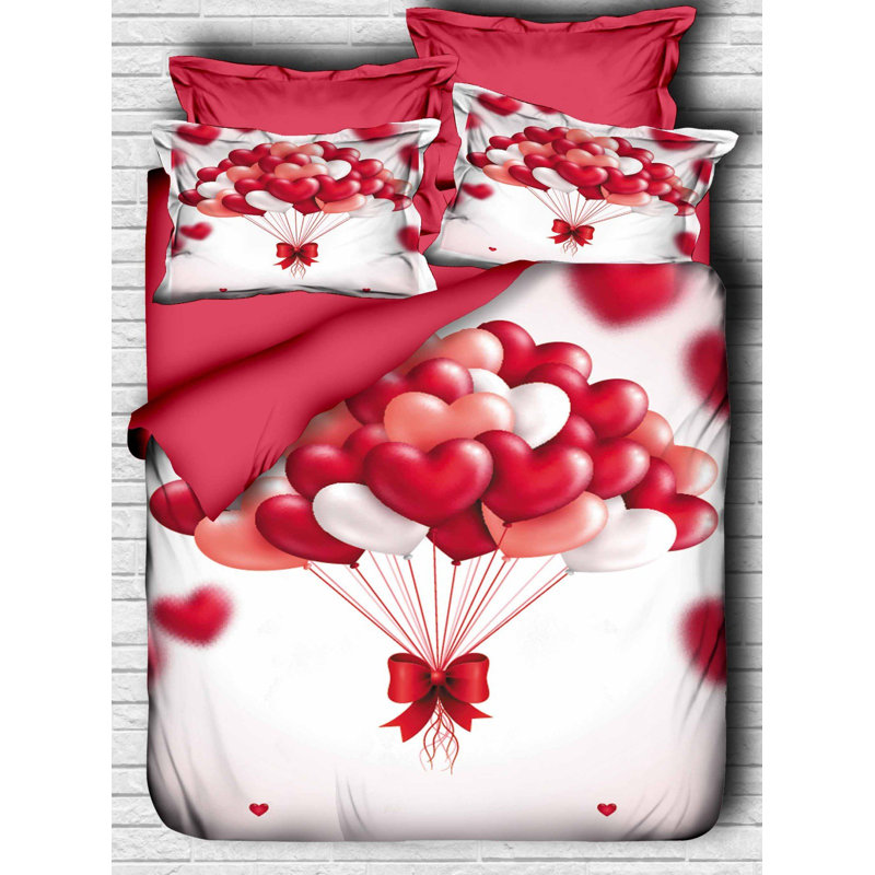 Ensemble de housse de couette double de luxe, motif floral rouge et rose, 79,0 x 86,6 pouces | Tige 100% microsatine de polyester, dessous 100% coton | Lavable à la machine, fermeture à glissière, doux et durable, comprend 2 taies d'oreiller (19,7 po x 27,6 po)