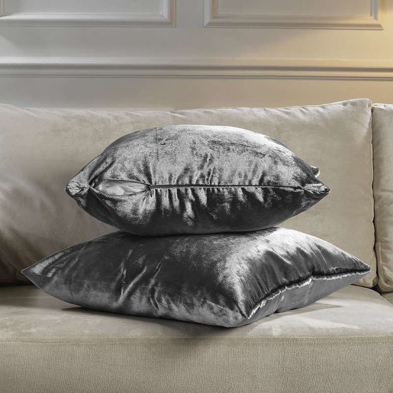 Shiny Velvet Pillow Cover, Square, 24"H x 24"W, Gray