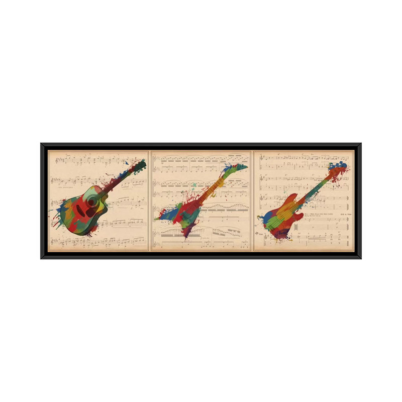 "Music Instruments", impression panoramique sur toile tendue, H 12 po x l 36 po x P 1,5 po, Cadre noir