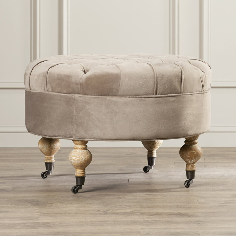 Ronni Velvet Ottoman, Mushroom Taupe Velvet