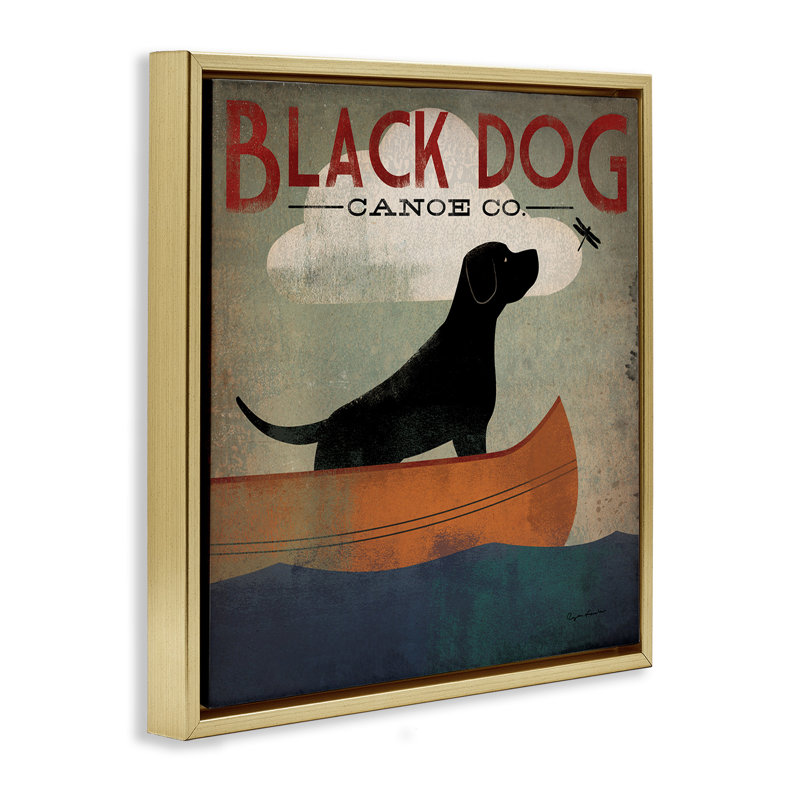«Black Dog Canoe Company», art mural sur toile flottante à grain brun par Ryan Fowler, Cadre flottant métallique doré