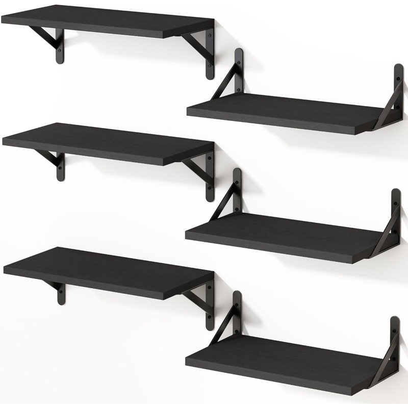 Floating Shelves For Wall - Set Of 6 Wooden Wall Mounted Shelves For Farmhouse Decor, Sturdy Storage Solution For Bedroom, Bathroom, Living Room And Kitchen