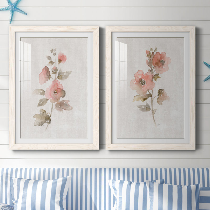 «Blush Sweetly I», ensemble de 2 reproductions d'art, Papier encadré blanc