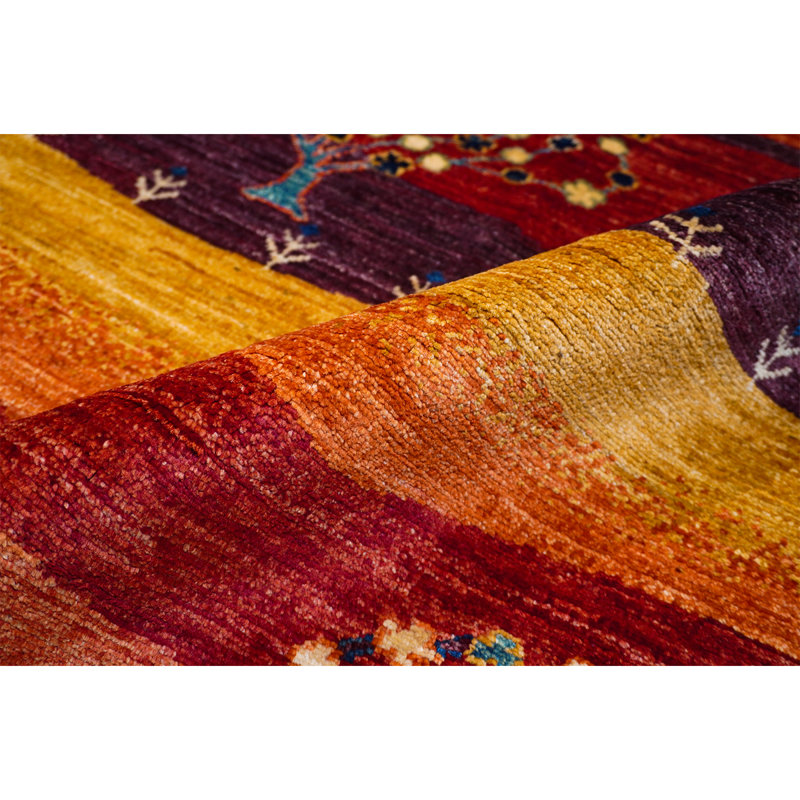Tapis rouge / brun / orange noué à la main de haute qualité