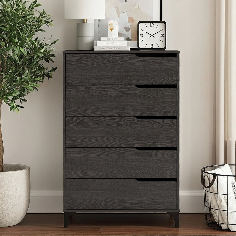 Commode 5 tiroirs Norcross, Bois gris foncé