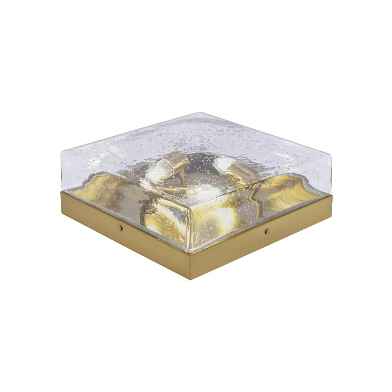 Plafonnier encastré 12 po, 3 ampoules, illustré avec verre, Grainé transparent, Laiton