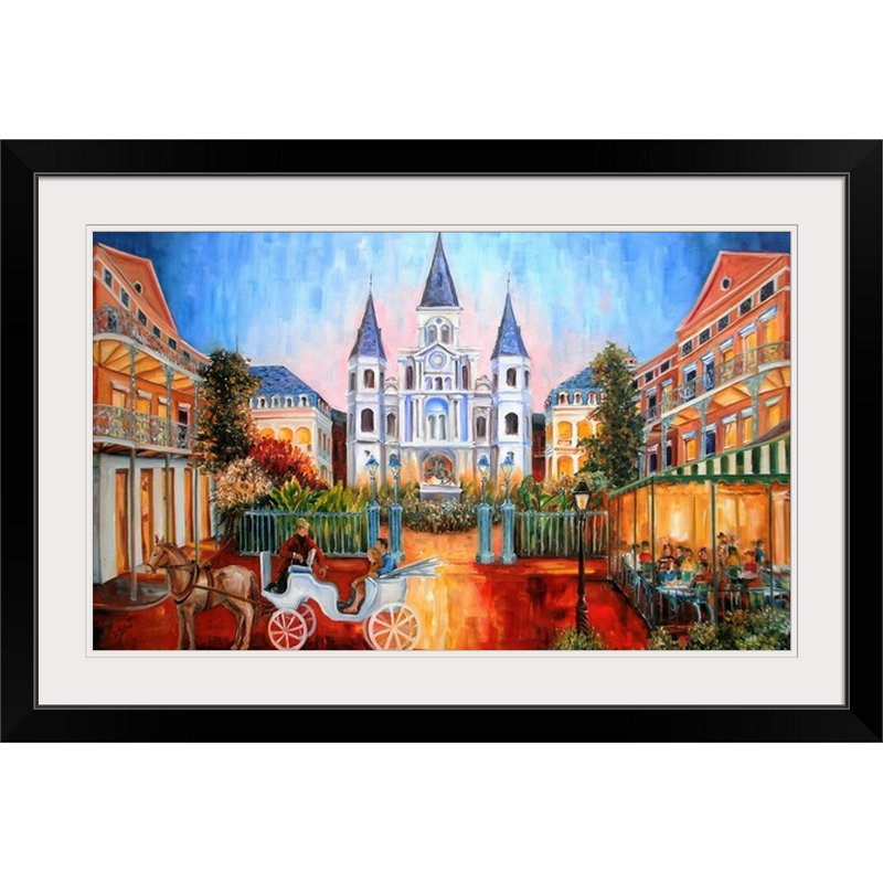 «The Hours on Jackson Square» par Bebe, reproduction d'art, H 24 po x l 32 po x P 1 po, Cadre blanc