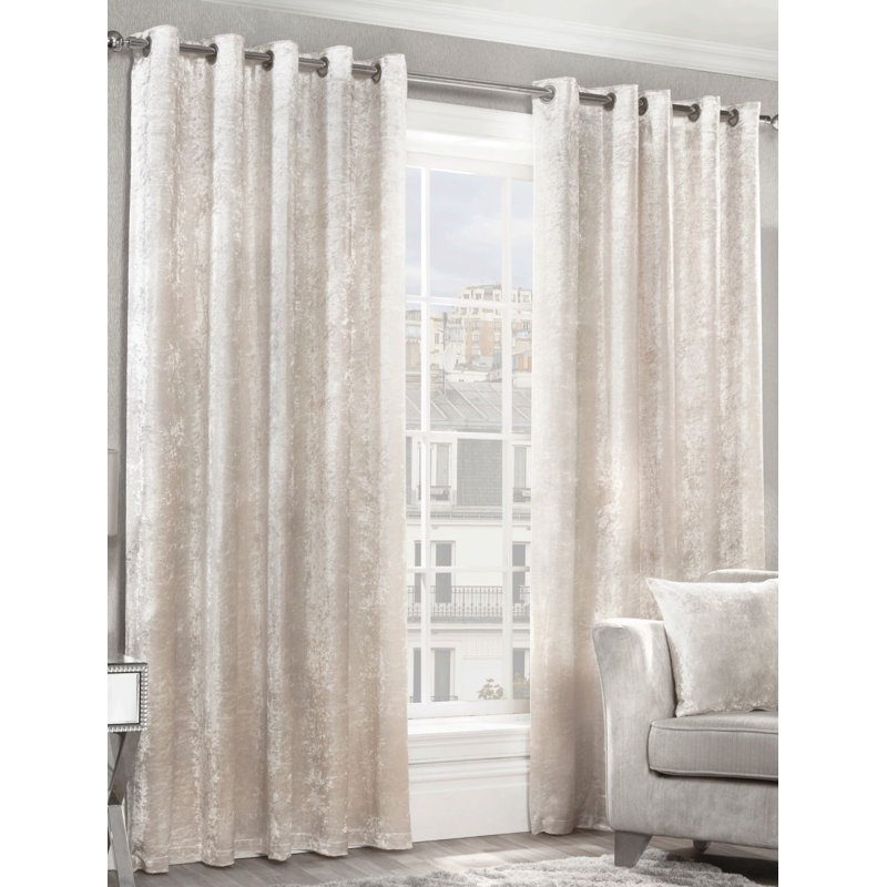 Eleanora Crushed Velvet Eyelet Panels, Cream, Width 167 x Drop 229 cm