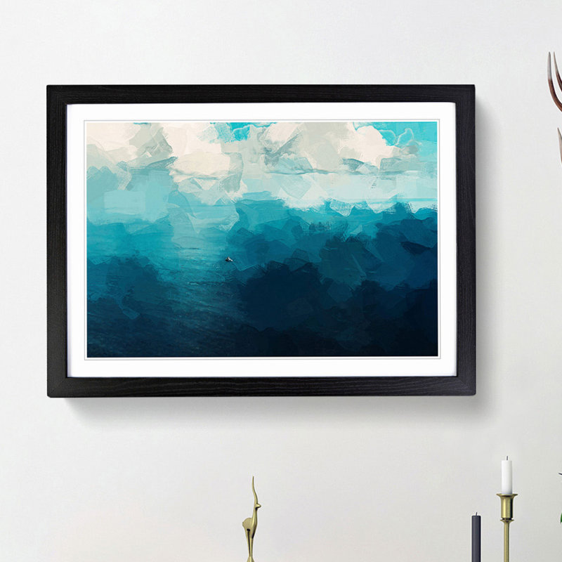 Boat out to Sea in Abstract - Picture Frame Painting Print, Black Framed, 36cm H x 48cm W x 2cm D