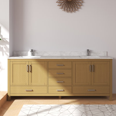 Aura 84'' Fully Assembled Single Bathroom Vanity Set With Solid Surface White Granite Top and Backsplash