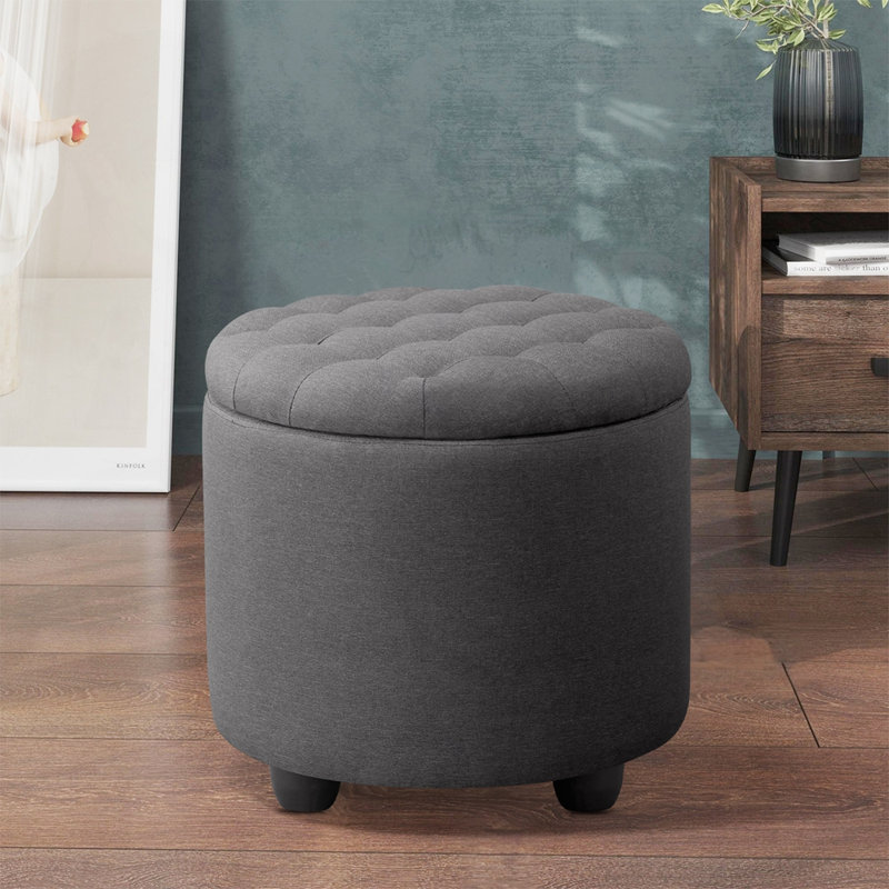 Repose-pieds capitonné avec rangement Modern, Lin gris foncé