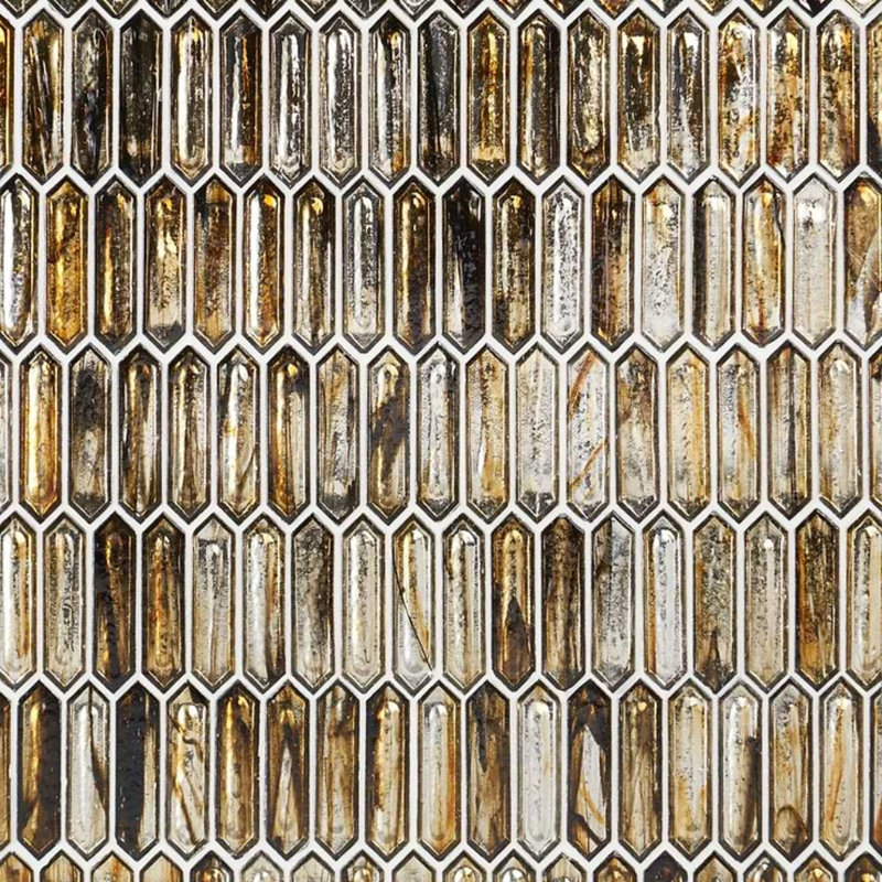 Komorebi 1x3 Picket Polished Glass Mosaic Tile, Golden Honey