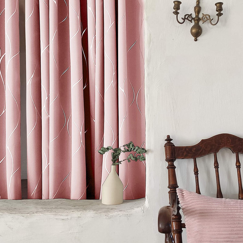 Kellda Thermal Room Darkening Polyester Curtain Panels , 42" W x 72" L, Coral Pink