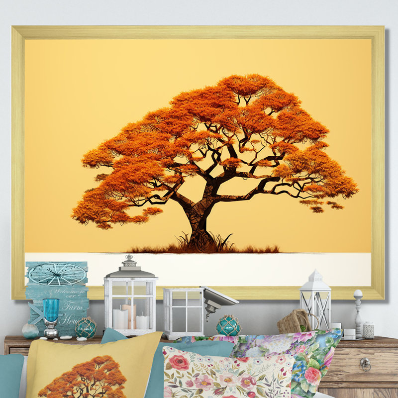 Arbre africain Ambiance Savana III, Encadrement doré, H 24 po x l 32 po x P 1 po