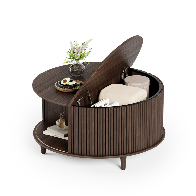  Lift-Top Coffee Table with Hidden Storage, Round 31.5" Wooden Cocktail Table for Living Room, Brown & Black Finish