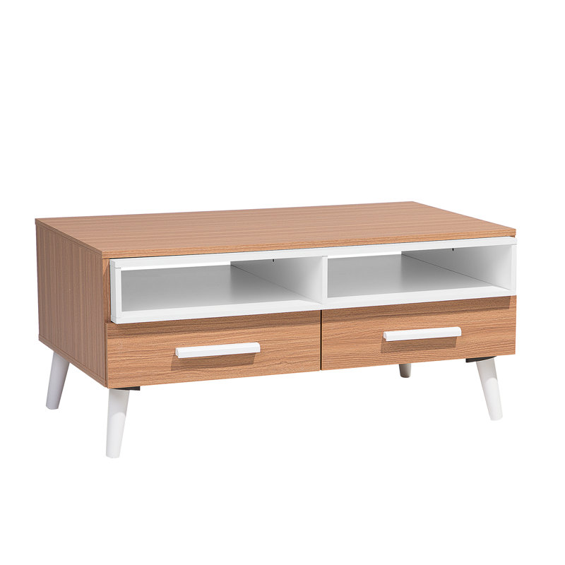 Galion Four Leg Coffee Table with Storage, Light Wood, White