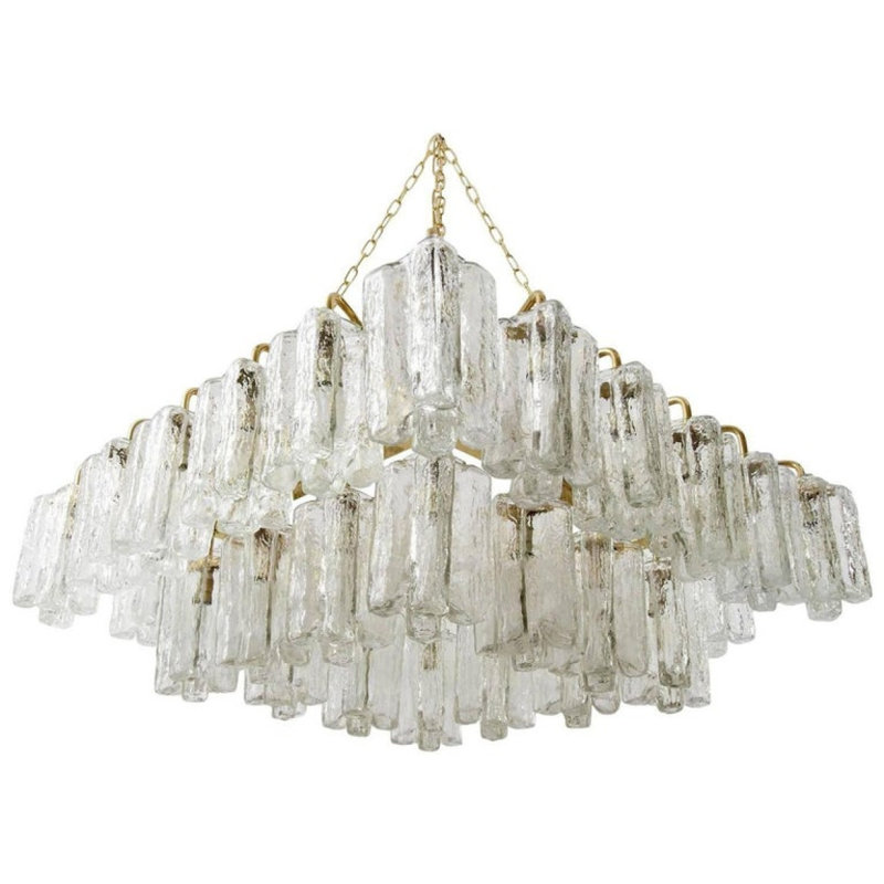 Lustre suspendu Venetian Light Granada, Transparent, Or brossé, 22 po de longueur x 22 po de profondeur x 48 po de