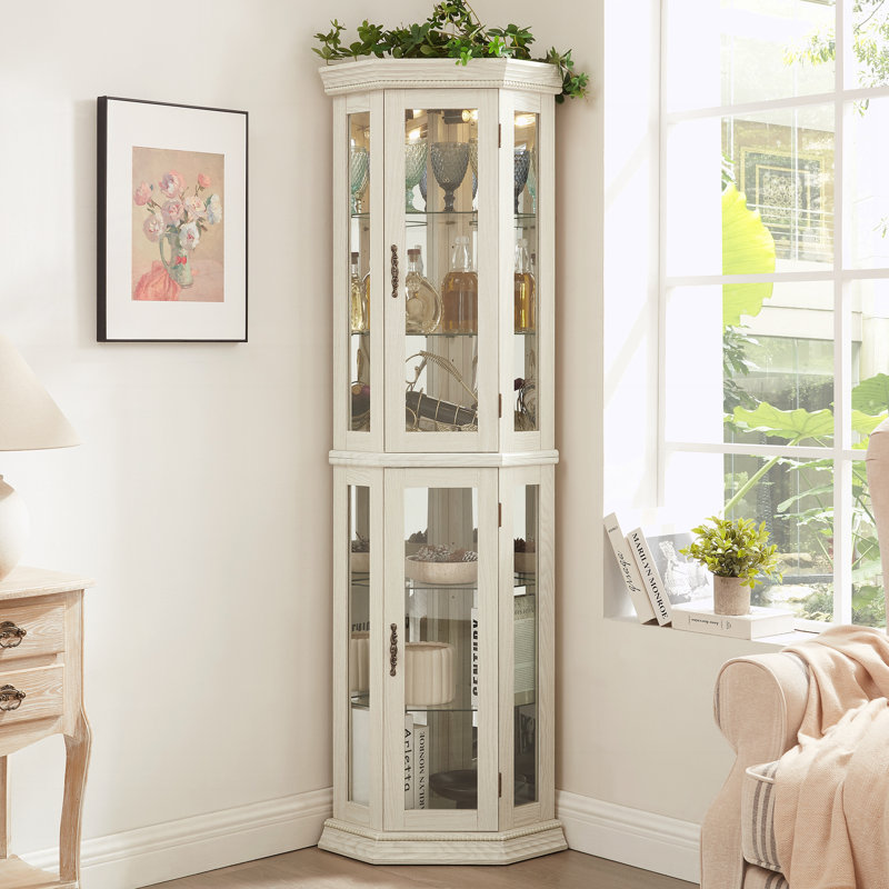 Tablette en verre avec portes en verre trempé, tablettes réglables, White