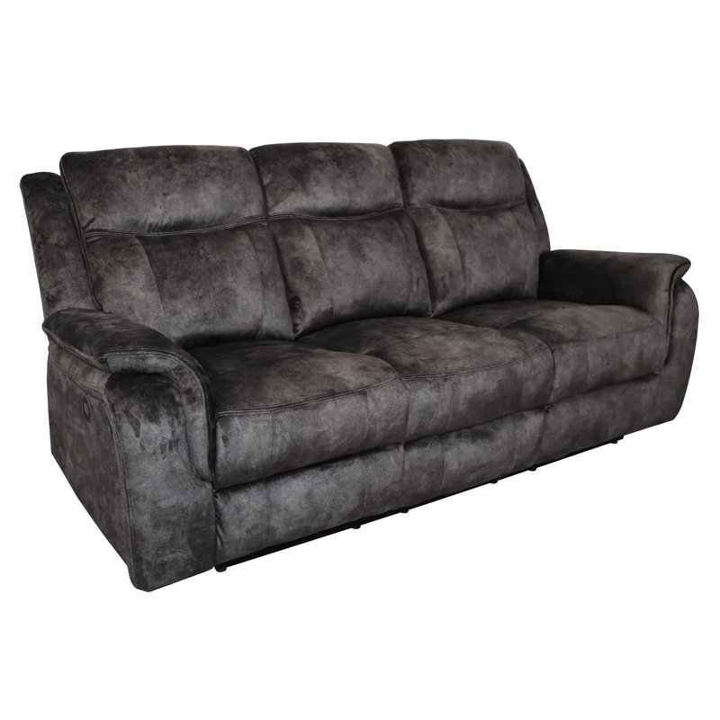 Lannion 82'' Pillow Top Arm Reclining Sofa, Power - Push Button, Gray Microfiber/Microsuede