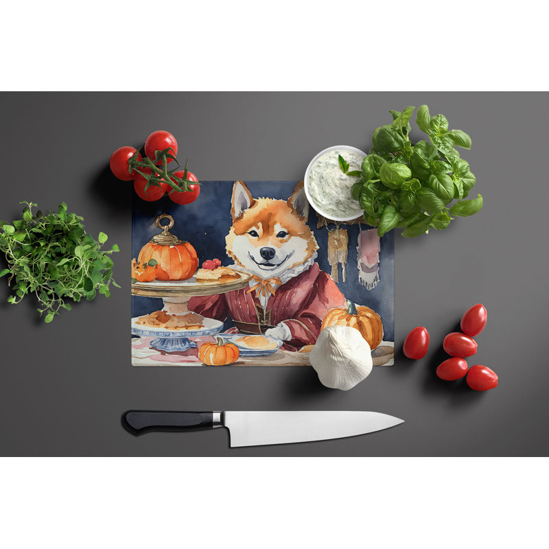 Shiba Inu Fall Kitchen Pumpkins Glass Cutting Board Large