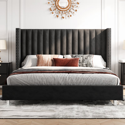Addesyn King Black Upholstered Platform Bed