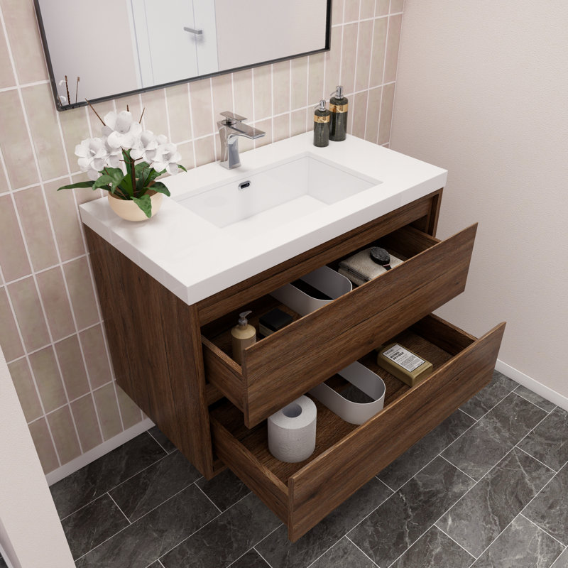 Wittig 36" Wall-Mounted Single Bathroom Vanity Set, Rosewood