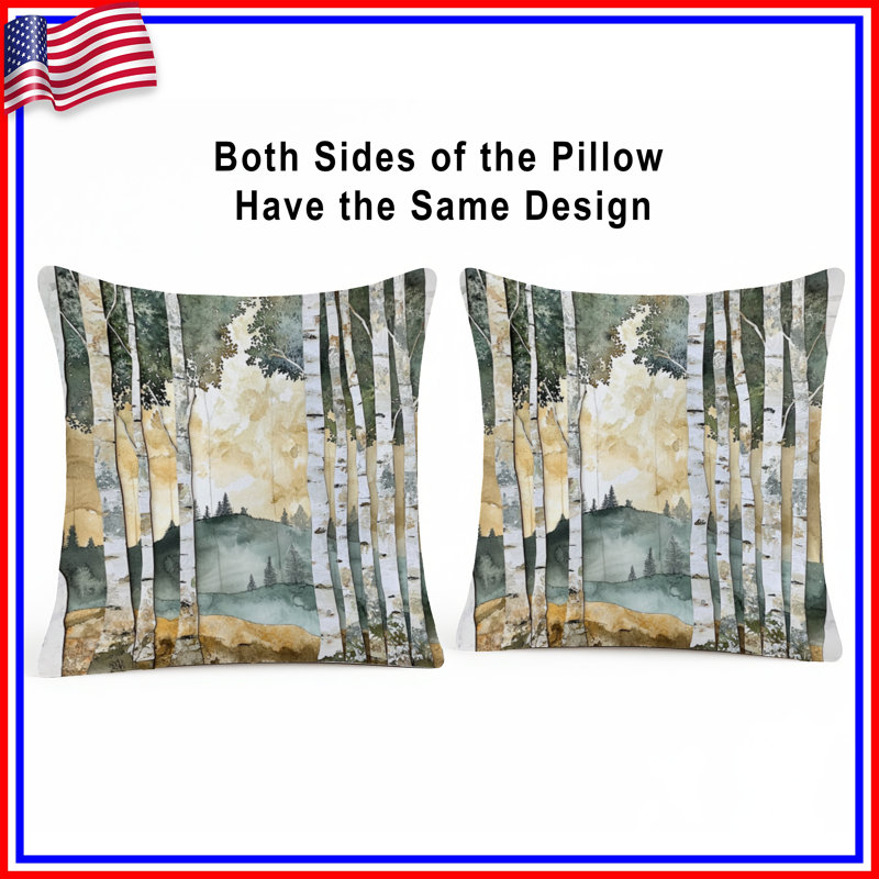 Birch Tree Forest Landscape Double Sided Throw Pillows, 14 x 14 inches