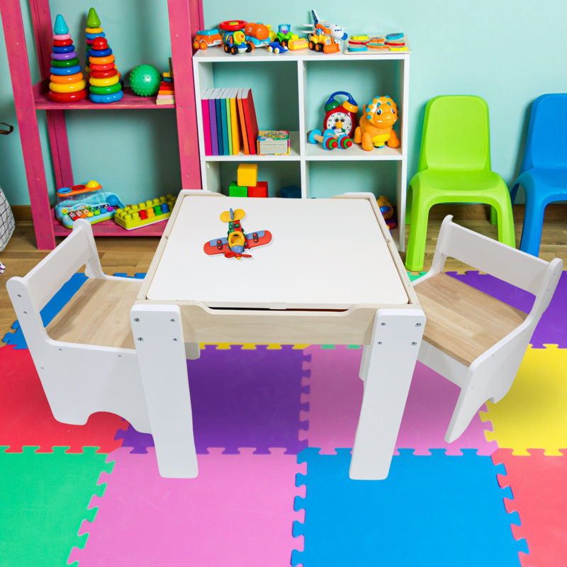 White and Natural Wooden Kids Activity Table with Reversible Top