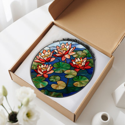 12"H Water Lily Stained Glass Window Panel