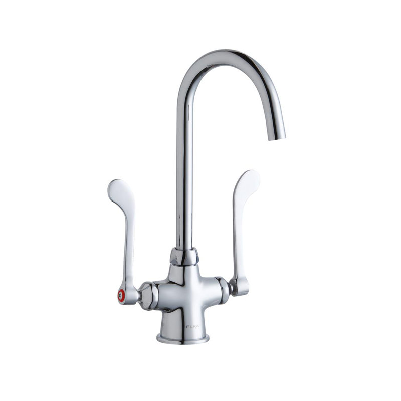 Robinet à écoulement laminaire à un trou avec bec de col de cygne de 5 po et poignées de poignet de 6 po chromées