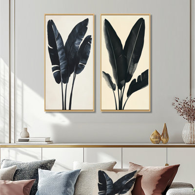 Feuilles de bananier encrées I - Ensemble de 2 impressions sur toile