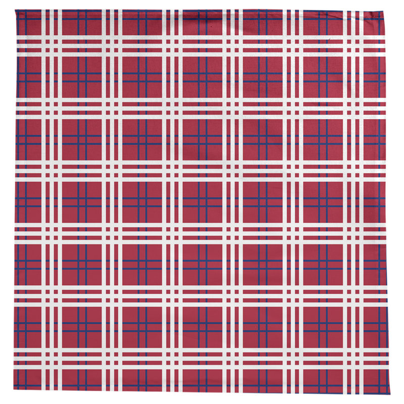 Plaid Cotton Blend Square Tablecloth, Red/Dark Blue/White