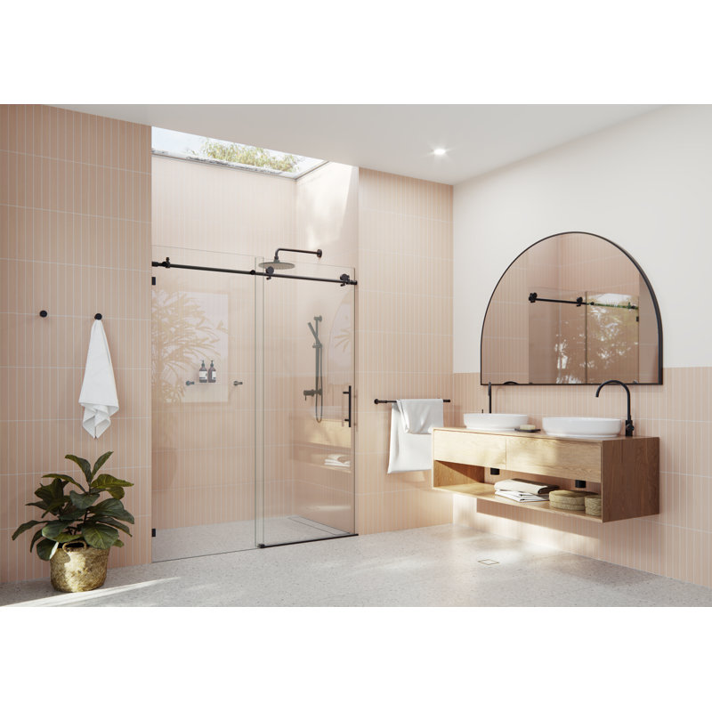 Eclipse 60 - 64 in. x 78 in. Fully Frameless Sliding Shower Door, Matte Black