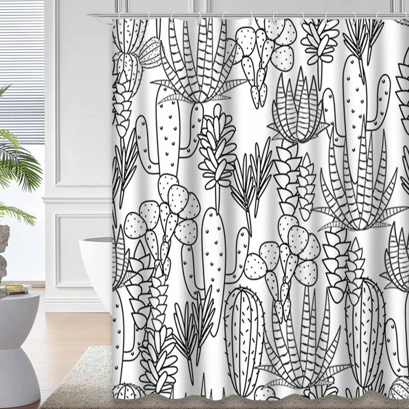 Rideau de douche Succulents Botanical Black Line, L 72 po x l 72 po