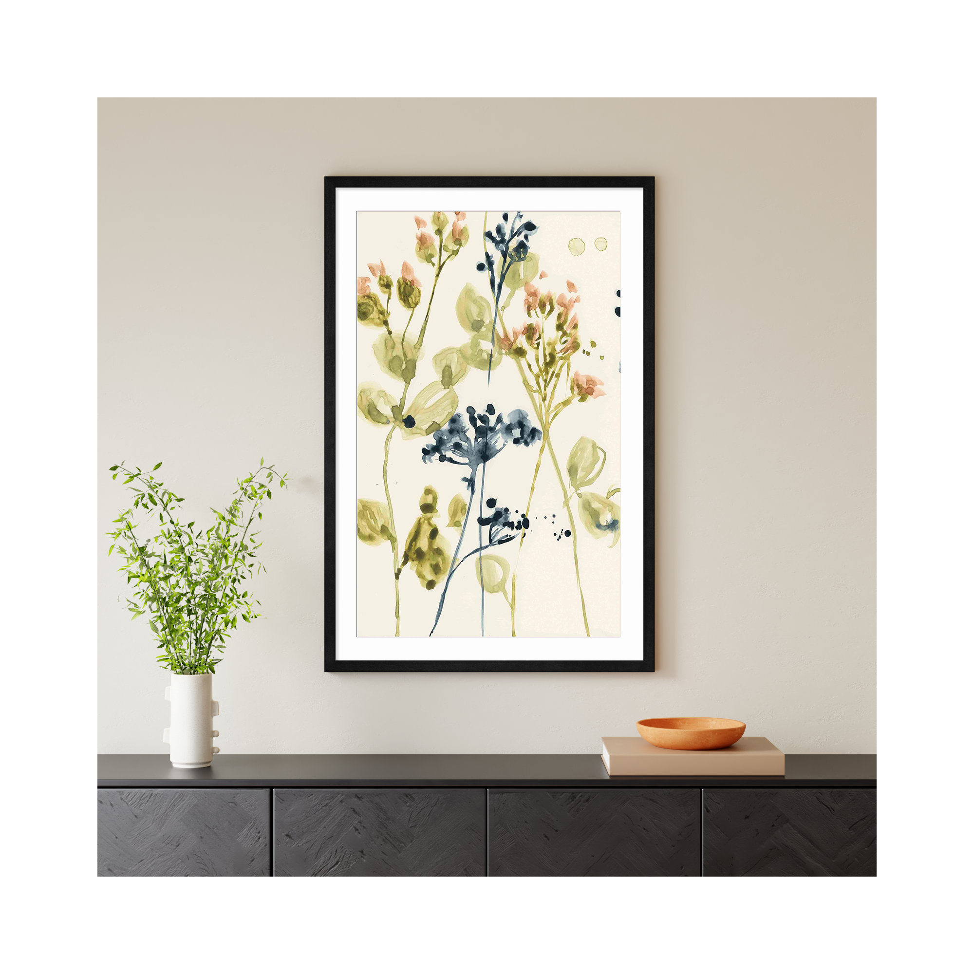 Blush Buds II by Jennifer Goldberger, Black, 32"H x 48"W