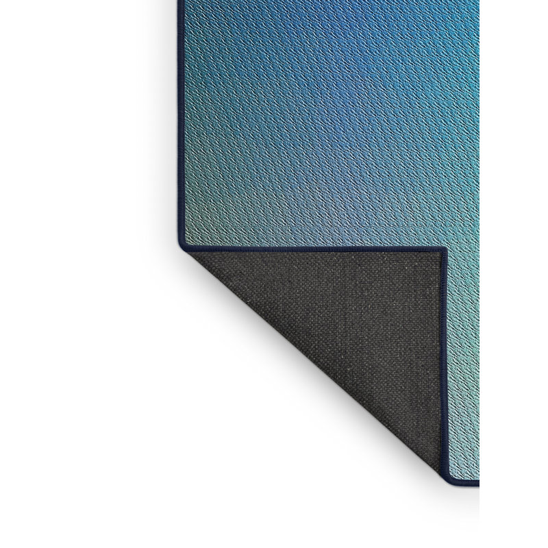 Tapis bleu/jaune à motifs, Rectangle 4 pi x 6 pi