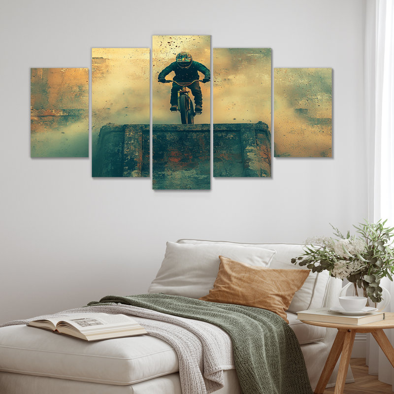 Green Freestyle Bmx Bike Tricks - Cycling Wall Decor Set