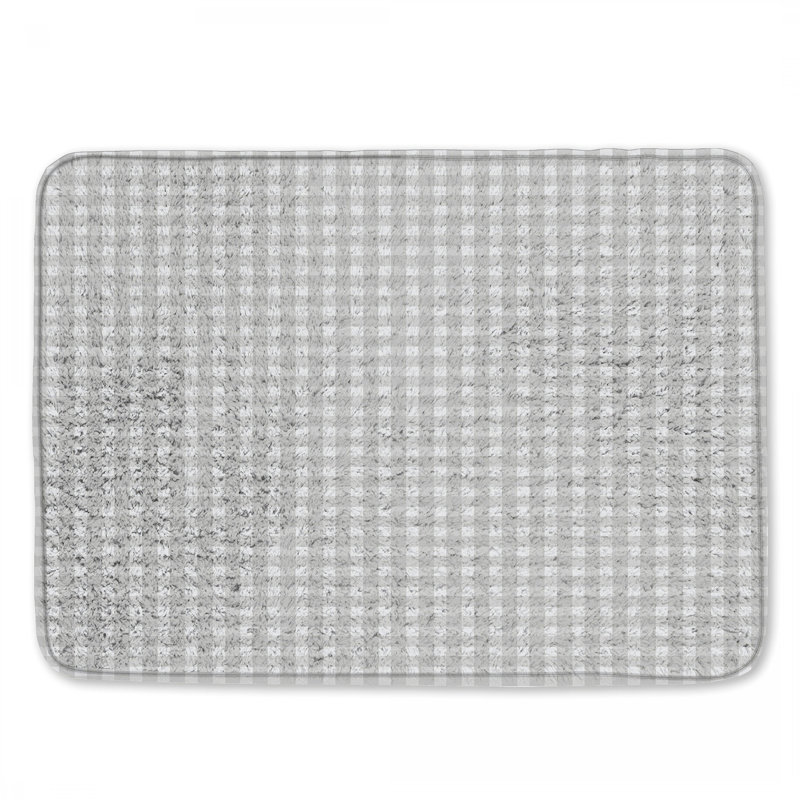 Grey Gingham Checkered Bath Mat, 34in W x 21in L