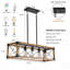 Luminaire suspendu rectangulaire en noyer industriel 32 po, lustre 5 lumières pour salle à manger, îlot de cuisine, décor de café (sans ampoules)