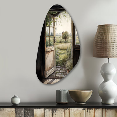 Farm Landscape Through A Door - Farm Landscape Fall Shape Irregular Metal Wall Decor