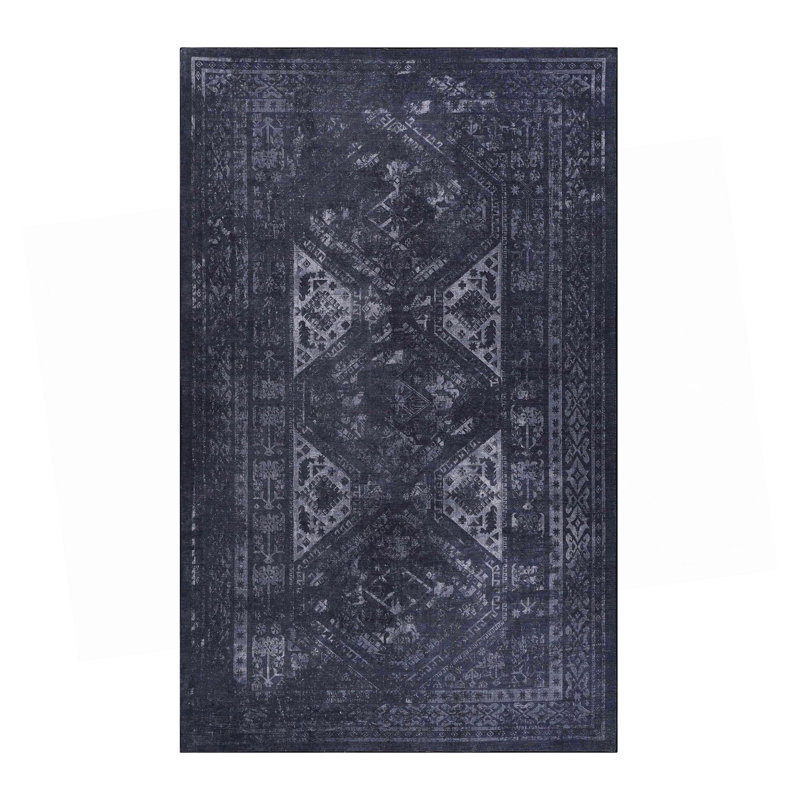 Black Washable Rug Area Rug, Rectangle 4' x 6'