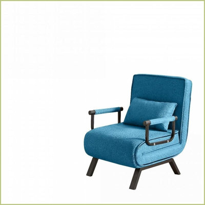 5-in-1 Convertible Single Linen Chair Bed Sleeper – Washable Cover, Pillow Included, Small Spaces (Apartment/Office) – Blue