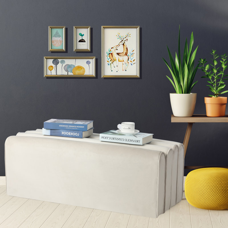 Banc de repose-pieds rembourré 39,9 po Tarralyn, Velours blanc