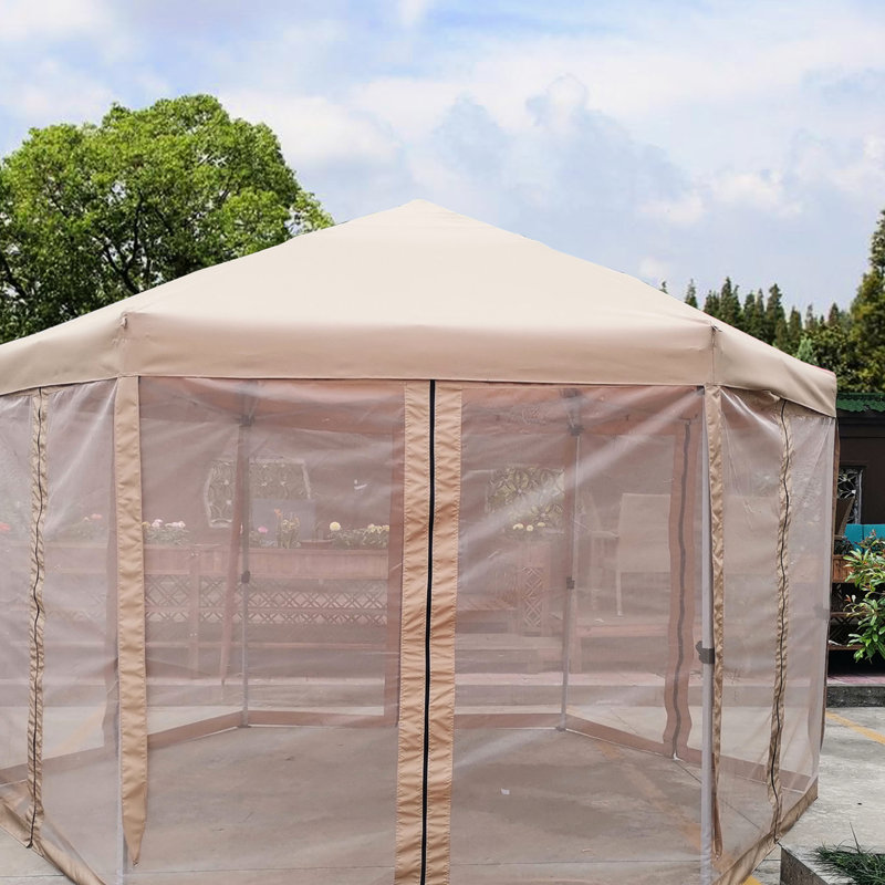 Pavillon de jardin d'extérieur avec matériaux et conception portative 13 pi. Tente pour les fêtes dans la cour, Brun
