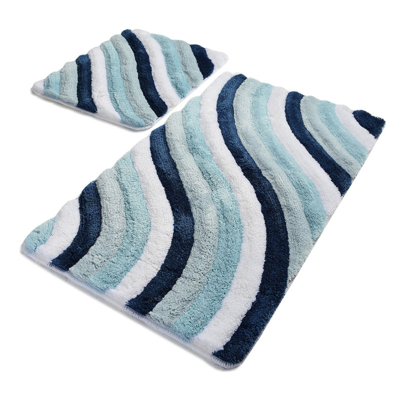 Ensemble de 2 tapis de bain Caulkins, Bleu / blanc