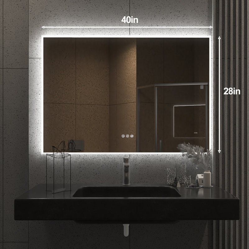 Ceilean 40 In. W X 28 In. H Rectangle Framed LED Dimmable Wall Bathroom Vanity Mirror