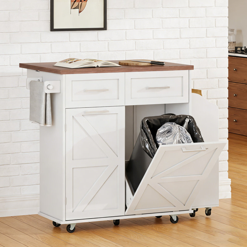 47.2" Farmhouse Kitchen Island with Drop Leaf, White