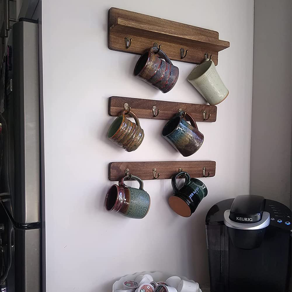 Red Barrel Studio Coffee Mug Holder,Rustic Wood Wall Mounted Coffee Mug ...